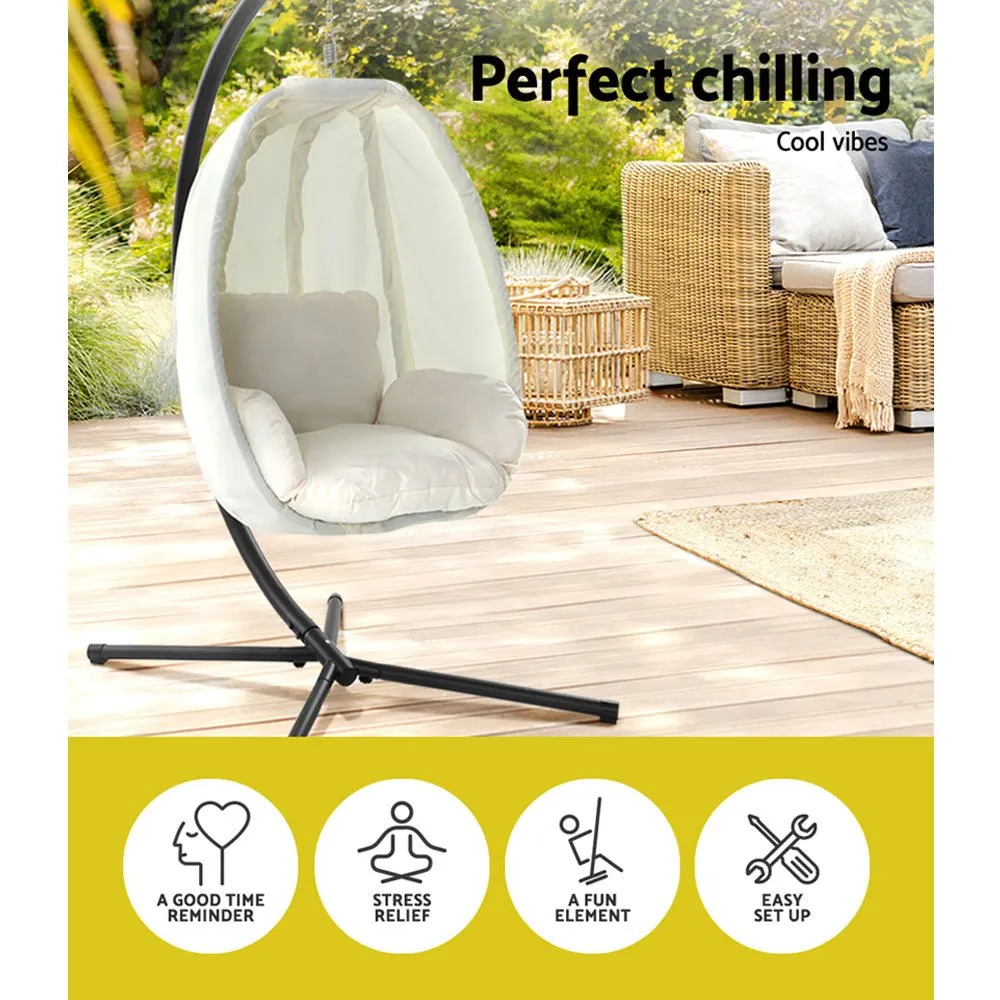 Outdoor Egg Swing Pod Chair Hammock with Stand Cream