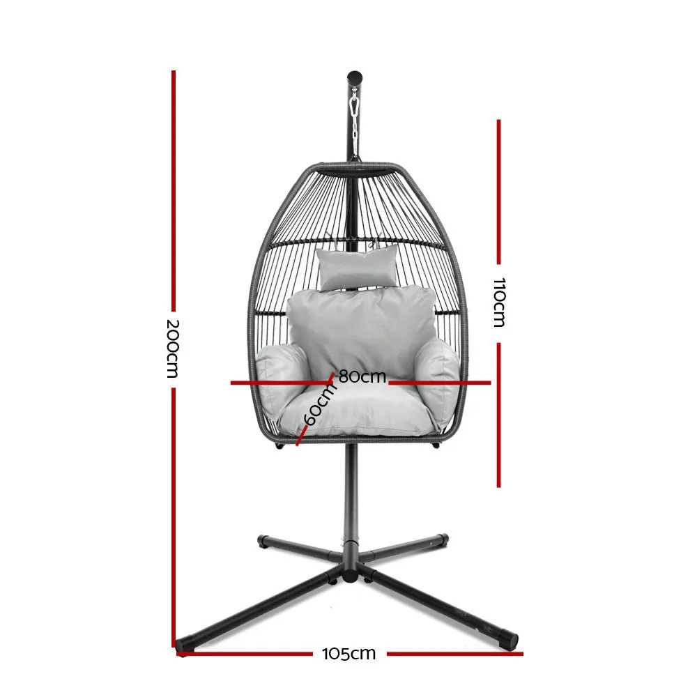 Outdoor Furniture Egg Hammock Hanging Swing Chair Stand Pod Wicker Grey