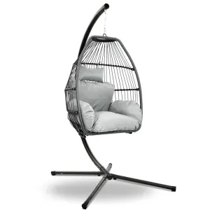 Outdoor Furniture Egg Hammock Hanging Swing Chair Stand Pod Wicker Grey