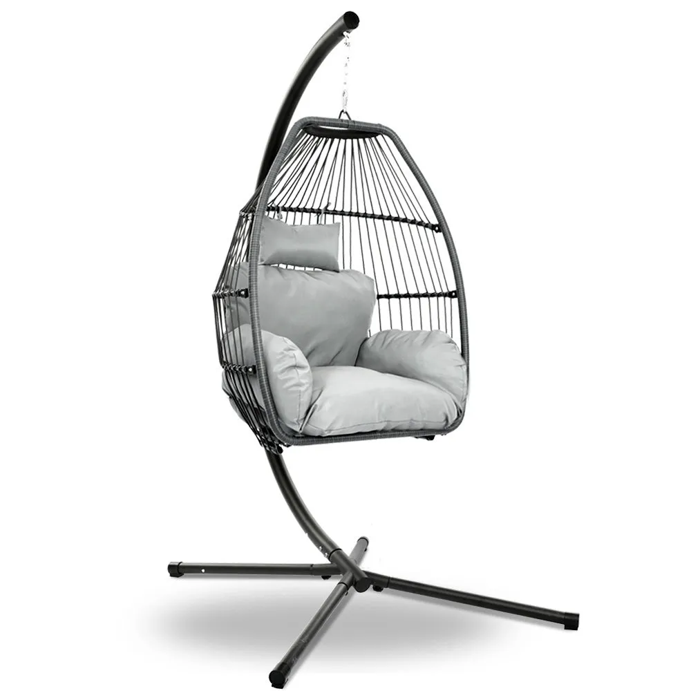 Outdoor Furniture Egg Hammock Hanging Swing Chair Stand Pod Wicker Grey