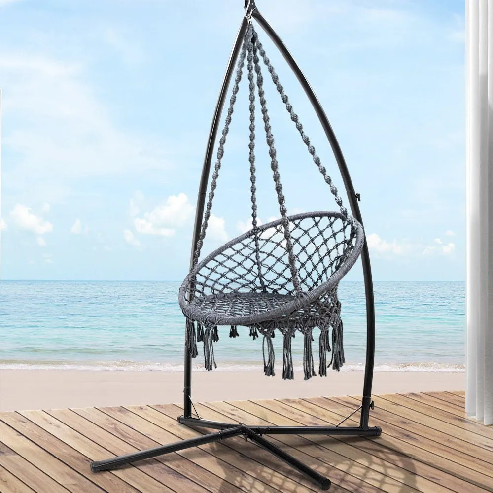 Outdoor Hammock Chair with Steel Stand Cotton Swing Hanging 124CM Grey