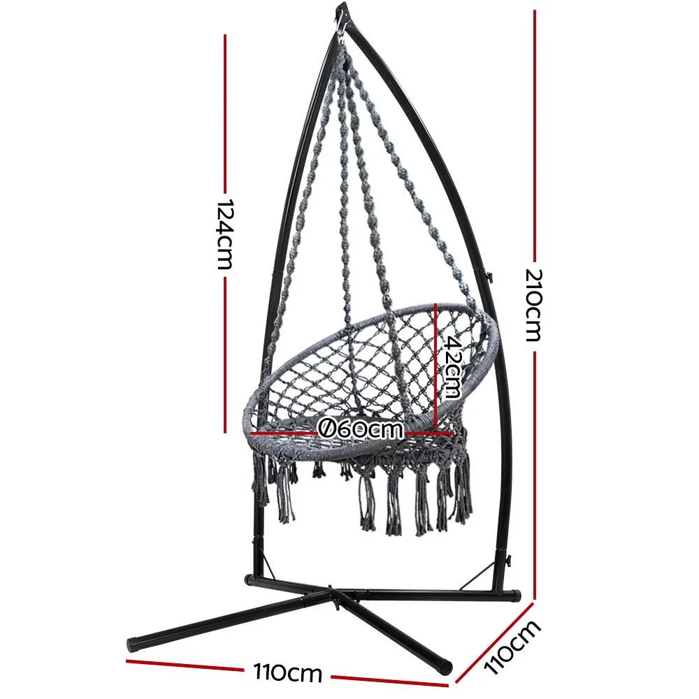 Outdoor Hammock Chair with Steel Stand Cotton Swing Hanging 124CM Grey