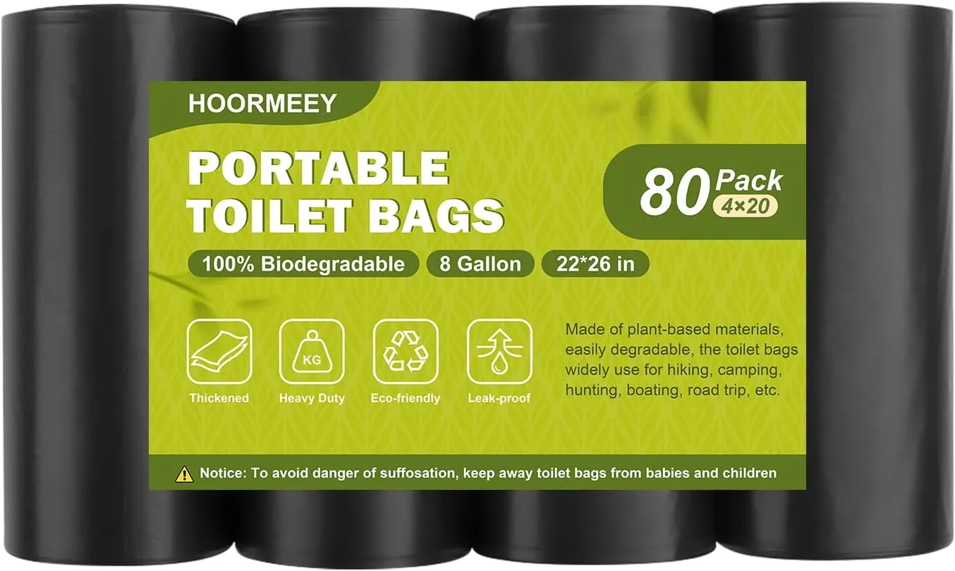 Portable Toilet Bags for Camping80 Liners Toilet Replacement Bags  100% Compostable & Biodegradable, 8 Gallon Thickened Bucket Liner for Outdoor Boating Trip, Trash Bags Plastic Free