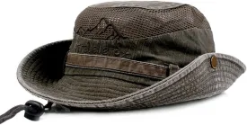 Sun Hat for Men, Cotton Embroidery Summer Outdoor Sun Protection Wide Brim Bucket Hat Foldable Safari Boonie Hat