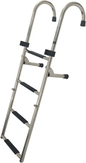 Swimming Pool Dock Ladder Marine Yacht Boat Ladders 4 Step Folding Pontoon Ladder, Stainless Steel Boat Boarding Ladder, Heavy Duty Marine Yacht Ladder with Extra Large Handrail, UWGK6003178