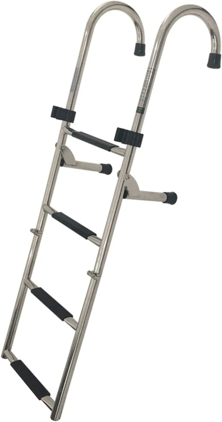 Swimming Pool Dock Ladder Marine Yacht Boat Ladders 4 Step Folding Pontoon Ladder, Stainless Steel Boat Boarding Ladder, Heavy Duty Marine Yacht Ladder with Extra Large Handrail, UWGK6003178