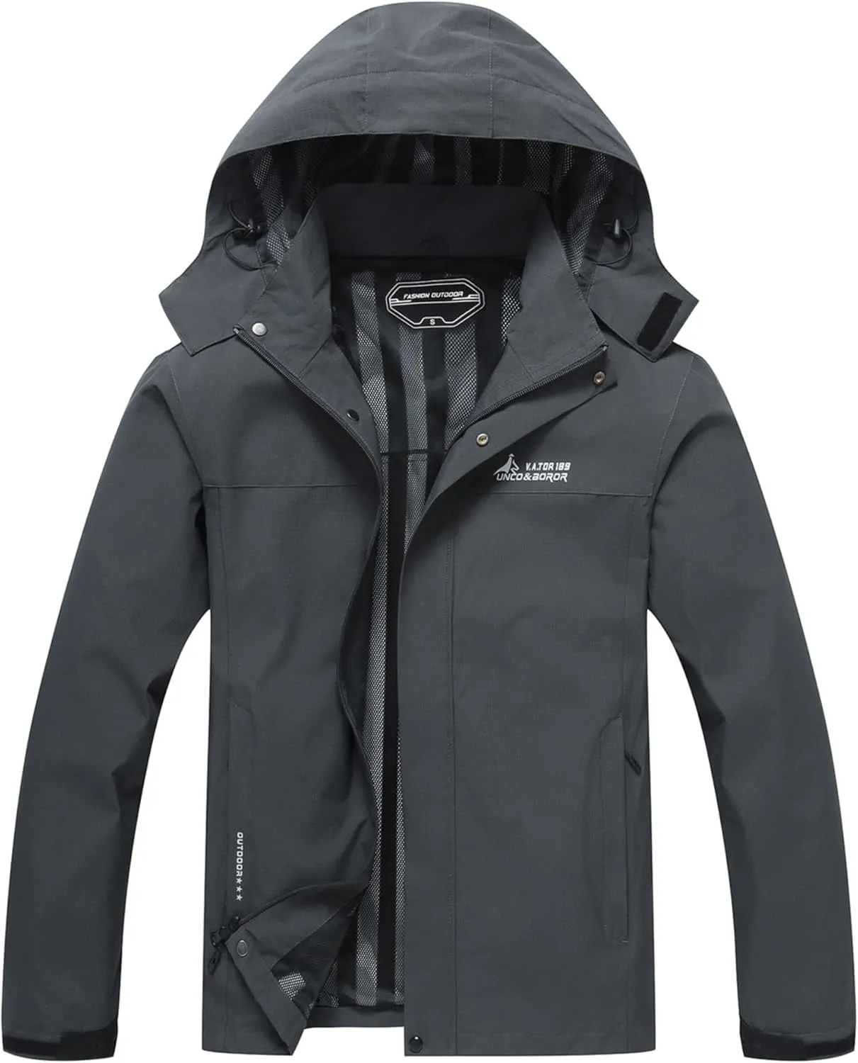 V.A.TOR 189 UNCO&BOROR Men's Waterproof Windbreaker Jackets Lightweight Hooded Rain Coat for Hiking Camping