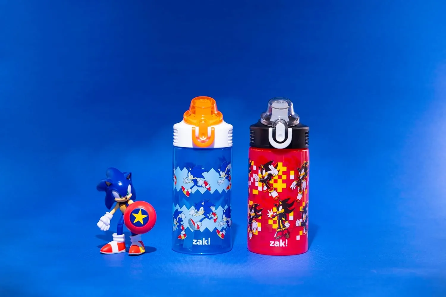 Zak Designs Sonic the Hedgehog Sage Kids Water Bottle For School or Travel, 16oz Durable Plastic Water Bottle With Straw, Handle, and Leak-Proof, Pop-Up Spout Cover, 2-Pack Set (Sonic & Shadow)