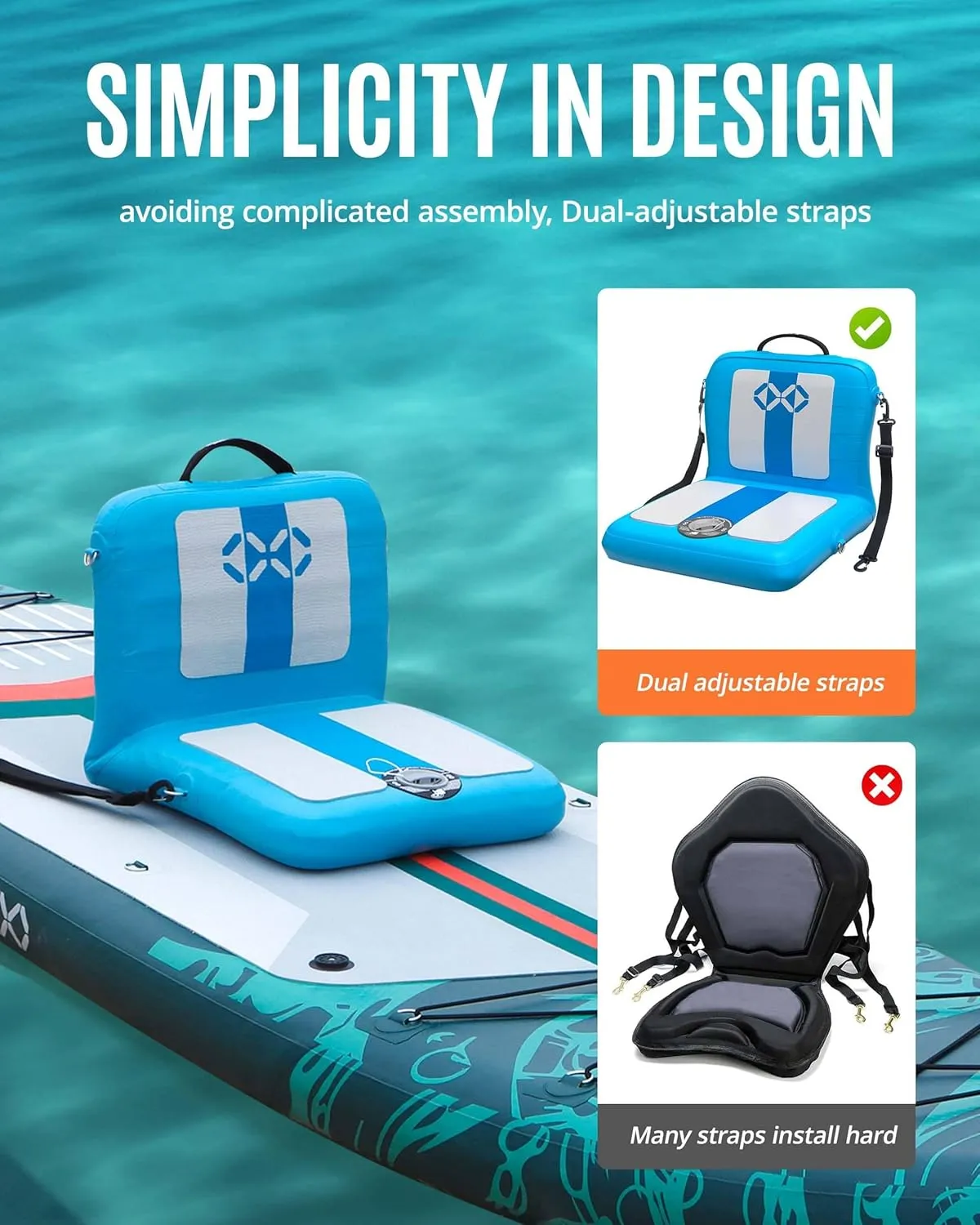 ZLX Paddle Board Seat with Back Support, Portable Kayak Seat, Air Pump Included, Universal Inflatable Seat for Adults, Foldable Ergonomic Design, Easy Fix for Outdoor Fishing/Kayaking/Camping
