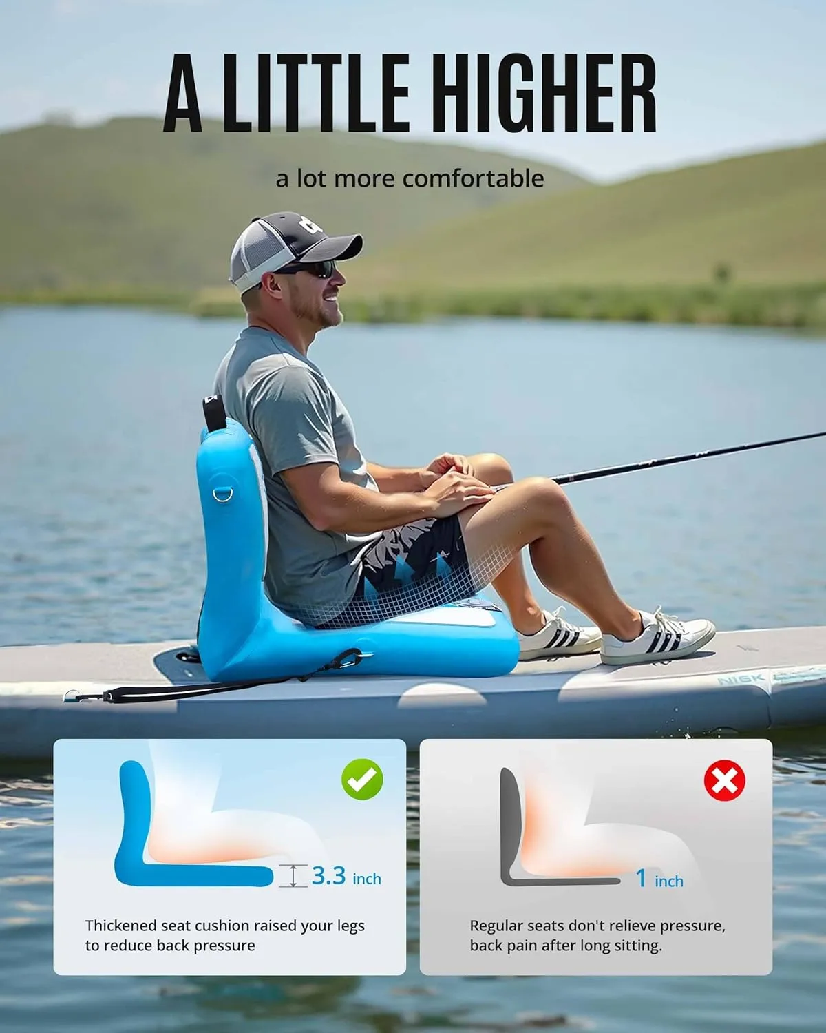 ZLX Paddle Board Seat with Back Support, Portable Kayak Seat, Air Pump Included, Universal Inflatable Seat for Adults, Foldable Ergonomic Design, Easy Fix for Outdoor Fishing/Kayaking/Camping