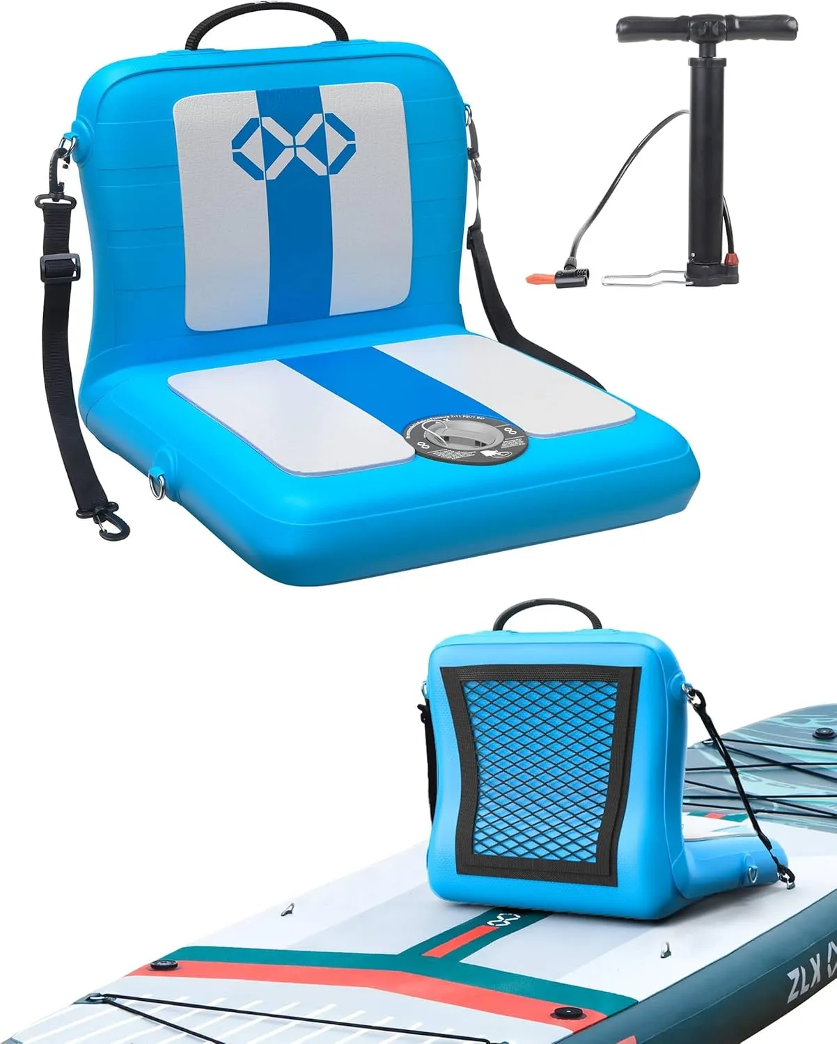 ZLX Paddle Board Seat with Back Support, Portable Kayak Seat, Air Pump Included, Universal Inflatable Seat for Adults, Foldable Ergonomic Design, Easy Fix for Outdoor Fishing/Kayaking/Camping